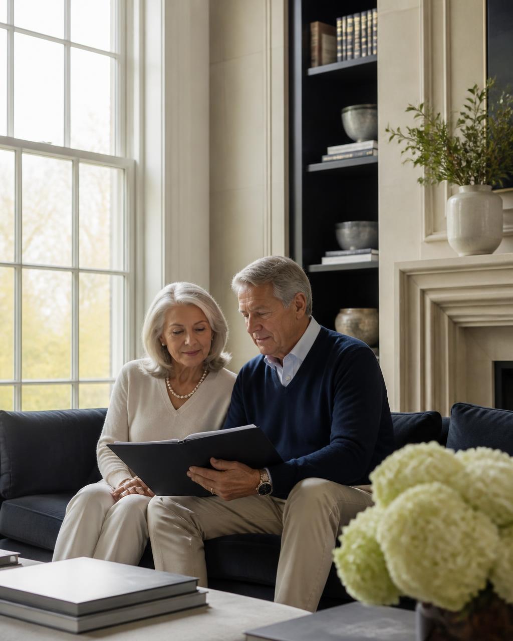 Retired couple reviewing their financial plan together